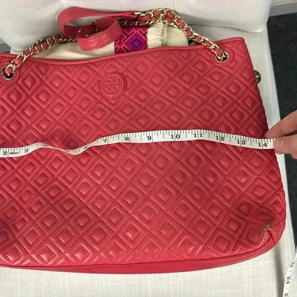 Tory Burch Marion Quilted Chain Slouchy Tote In Peony Bag Purse Chain Coral Pink - Picture 11 of 16